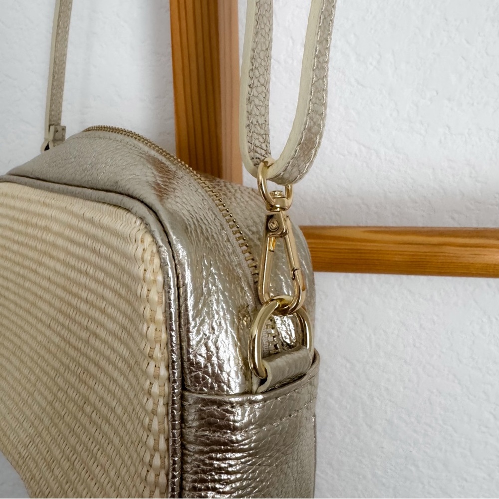 Gold & Natural Woven Crossbody Bag with Tassel - Picture 9 of 14